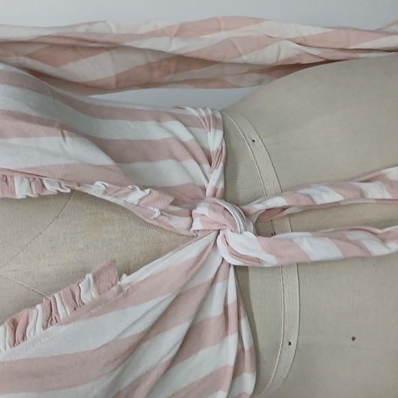 Sundays Tie Front Top in Pink and White Stripe - Picture 7 of 11